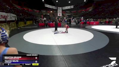 77 lbs Champ. Round 1 - Braxton Krudop, Hawks Wrestling Club vs Traton Nelms, California