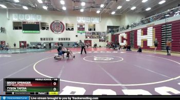 148 lbs Quarterfinal - Tyson Tafoia, South Middle School vs Brody Springer, East Valley Middle School