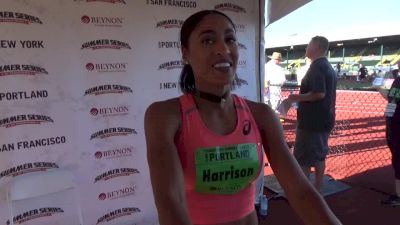 Queen Harrison after runner up hurdle finish in TrackTown