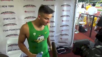 Devon Allen after beating his Oregon teammate Johnathan Cabral in a match race