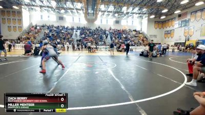 126 lbs Champ. Round 3 - Zach Berry, Palm Harbor University High School vs Miller Menteer, Grappler?s Garage