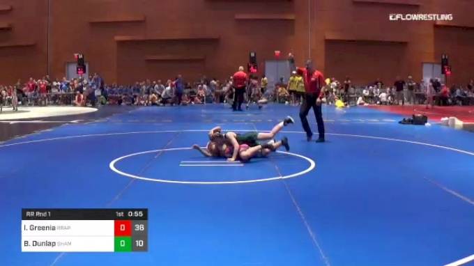 95 lbs Rr Rnd 1 - Isaiah Greenia, Ragin Raisins Pink vs Brady Dunlap ...