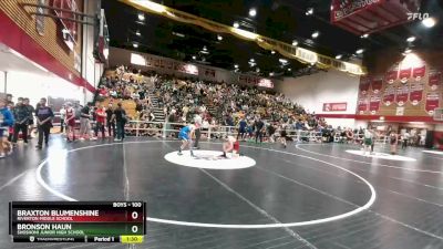 100 lbs Quarterfinal - Bronson Haun, Shoshoni Junior High School vs Braxton Blumenshine, Riverton Middle School