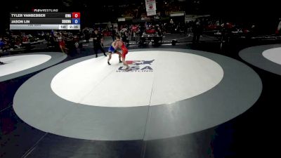132 lbs Tyler Vanbebber, IEWA - Inland Empire Wrestling Association vs Jason Lin, SDIKWA - San Diego-Imperial Kids Wrestling Association