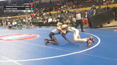 132 Class 1 lbs Cons. Round 3 - Owen Carver, Blair Oaks vs Marquan Phillips-Rice, University Academy Charter