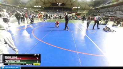 49 lbs Cons. Round 3 - Talmai Houk, Twin City Wrestling Club vs Micah Clemans, Federal Way Spartans Wrestling