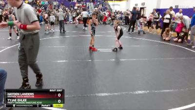 66 lbs Cons. Round 3 - Tyjae Ehlke, Mighty Warriors Wrestling Acad vs Hayden Landers, Eastside Youth Wrestling