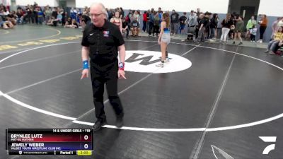 119 lbs Round 3 - Jewely Weber, Valdez Youth Wrestling Club Inc. vs Brynlee Lutz, Mat-Su Matmen