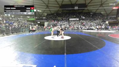Boys 2A 157 lbs Champ. Round 1 - Uriel Warr, East Valley (Yakima) vs Gavin Kaikkonen, Tumwater