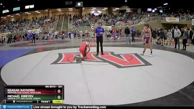 120 lbs Cons. Round 2 - Michael Kireyev, Oregon City High School Wrestl vs Keagan Rayhorn, Redmond High School Wrestling