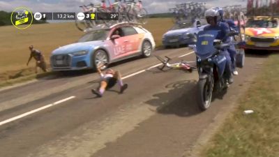 Mavi Garcia Crashes With Her UAE Team Car On Stage 4 Of 2022 Tour De France Femmes