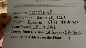 Dynamic Elite Athletics - JR T3AL [L3 Junior - D2 - Small - A] 2021 Varsity All Star Winter Virtual Competition Series: Event V