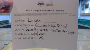 Cabrini High School [Game Day Varsity - Non Tumble] 2020 UCA Louisiana Virtual Regional