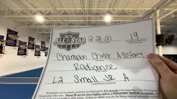 Champion Cheer - Radiance [L2 Junior - Small - A] 2021 NCA All-Star Virtual National Championship