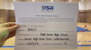 Bogle JH School [Junior High Show Cheer Intermediate] 2022 USA Virtual Spirit Regional I