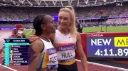 Malaika Mihambo Talks With The Athlete's Lounge Crew After Her 6.93m Long Jump At London DL