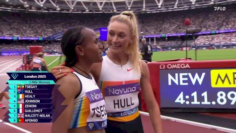 Malaika Mihambo Talks With The Athlete's Lounge Crew After Her 6.93m Long Jump At London DL