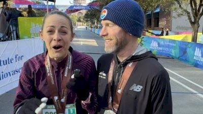 Jenny and Jason Simpson after the 2025 Austin Half Marathon