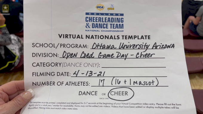 Ottawa University Arizona [Virtual Small Coed Game Day - Cheer Finals ...