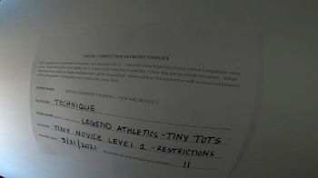 Legend Athletics [L1 Tiny - Novice - Restrictions] 2021 Varsity Virtual Competition Series - Prep & Novice II