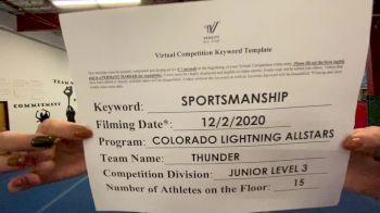 Colorado Lightning Athletics - Thunder [Level 3 L3 Junior - D2 - Small] Varsity All Star Virtual Competition Series: Event VI