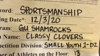 GU Shamrocks - Classy Clovers [Level 1 L1 Youth - D2] Varsity All Star Virtual Competition Series: Event VI