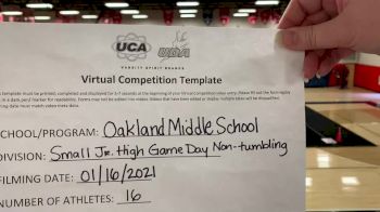 Oakland Middle School [Game Day Junior High] 2021 UCA January Virtual Challenge