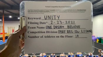One Dream Cheer - Believe [L1 Performance Recreation - 12 and Younger (NON) - Small] 2021 Varsity Rec, Prep & Novice Virtual Challenge IV