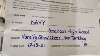 American High School [Varsity Show Cheer Non-Tumbling Novice] 2021 USA Virtual Spirit Regional I