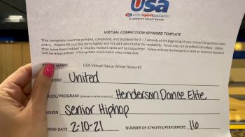 Henderson Dance [Senior - Hip Hop] 2021 USA Virtual Dance Winter Series #2