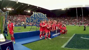 Saracens Players Lift Cup Trophy