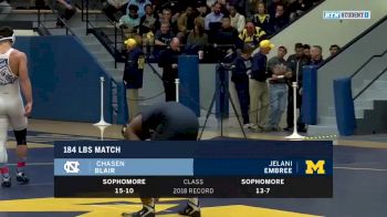 184lbs Match: Jelani Embree (Michigan) vs Chasen Blair (North Carolina)