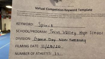 Twin Valley High School [Game Day - Small Non Tumbling] 2020 UCA Allegheny Virtual Regional