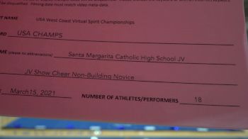 Santa Margarita Catholic High School [Junior Varsity Show Cheer Non Building Novice] 2021 USA Virtual West Coast Spirit Championships