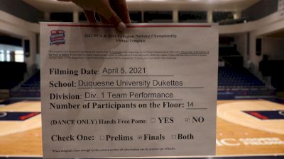Duquesne University [Virtual Team Performance Division I Finals] 2021 NCA & NDA Collegiate Cheer & Dance Championship