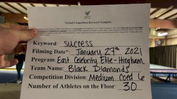 East Celebrity Elite - Hingham - Black Diamonds [L6 Senior Coed - Medium] 2021 Athletic Championships: Virtual DI & DII