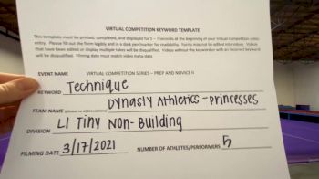 Dynasty Athletics [L1 Tiny - Novice - Restrictions] 2021 Varsity Virtual Competition Series - Prep & Novice II