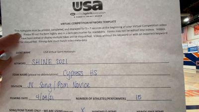 Cypress High School [Junior Varsity - Song/Pom - Novice Prelims] USA Spirit & Dance Virtual National Championships