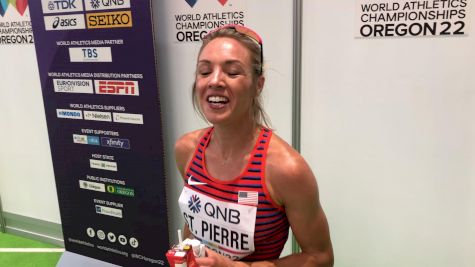 Elle St. Pierre Drinking Chocolate Milk After Worlds 1500m First Round