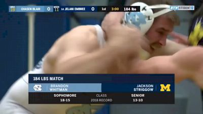 197lbs Match: Jackson Striggow (Michigan) vs Brandon Whitman (North Carolina)