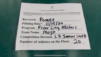 River City Allstars - MOJO [L3 Junior - Small] Varsity All Star Virtual Competition Series: Event V
