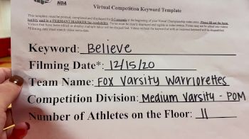 Fox Varsity Warriorettes [Medium Varsity - Pom] 2020 NDA December Virtual Championship