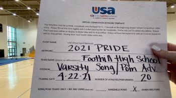 Foothill High School - North Tustin [Varsity - Song/Pom - Advanced Finals] 2021 USA Spirit & Dance Virtual National Championships