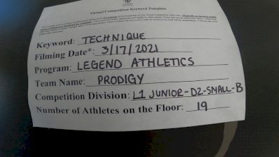 Legend Athletics - Prodigy [L1 Junior - D2 - Small - B] 2021 Varsity All Star Winter Virtual Competition Series: Event IV