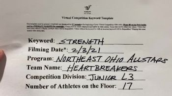Northeast Ohio All Stars - Heartbreakers [L3 Junior - Small] 2021 Varsity All Star Winter Virtual Competition Series: Event II