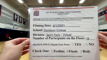 Davidson College [Virtual Spirit Rally Open Finals] 2021 NCA & NDA Collegiate Cheer & Dance Championship
