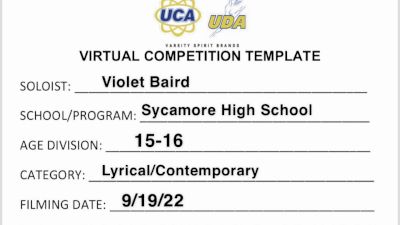 Sycamore High School - Violet Baird [Teen - Solo - Contemporary/Lyrical] 2022 UDA Virtual Solo Showdown