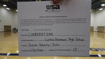 Cactus Shadows High School [Junior Varsity - Jazz] 2021 USA Virtual Spirit Regional #2 and All Star Dance Regional #1
