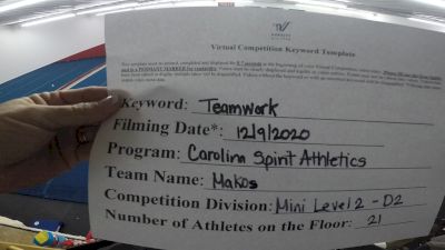 Carolina Spirit Athletics - Mini Makos [Level 2 L2 Mini - D2] Varsity All Star Virtual Competition Series: Event VII