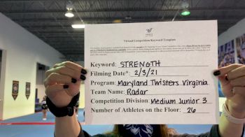 Maryland Twisters Virginia - Radar [L3 Junior - Medium] 2021 Varsity All Star Winter Virtual Competition Series: Event II